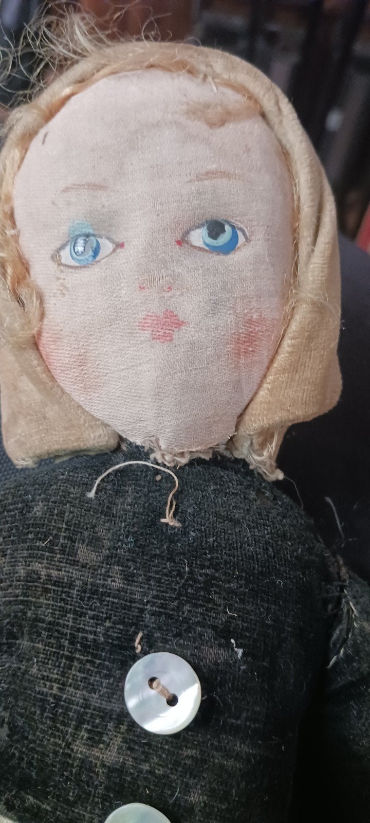 Oude fluwelen pop - ca. 30 cm, Ophalen of Verzenden, Gebruikt, Pop