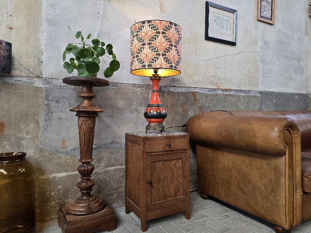 Antiek Lamp Oranje Porselein | Vintage Tafel Lamp Art Deco 2, Antiek en Kunst, Ophalen of Verzenden