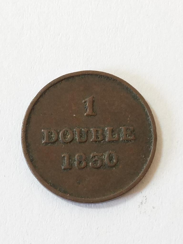 Guernsey 1 double 1830., Ophalen of Verzenden, Overige landen, Losse munt