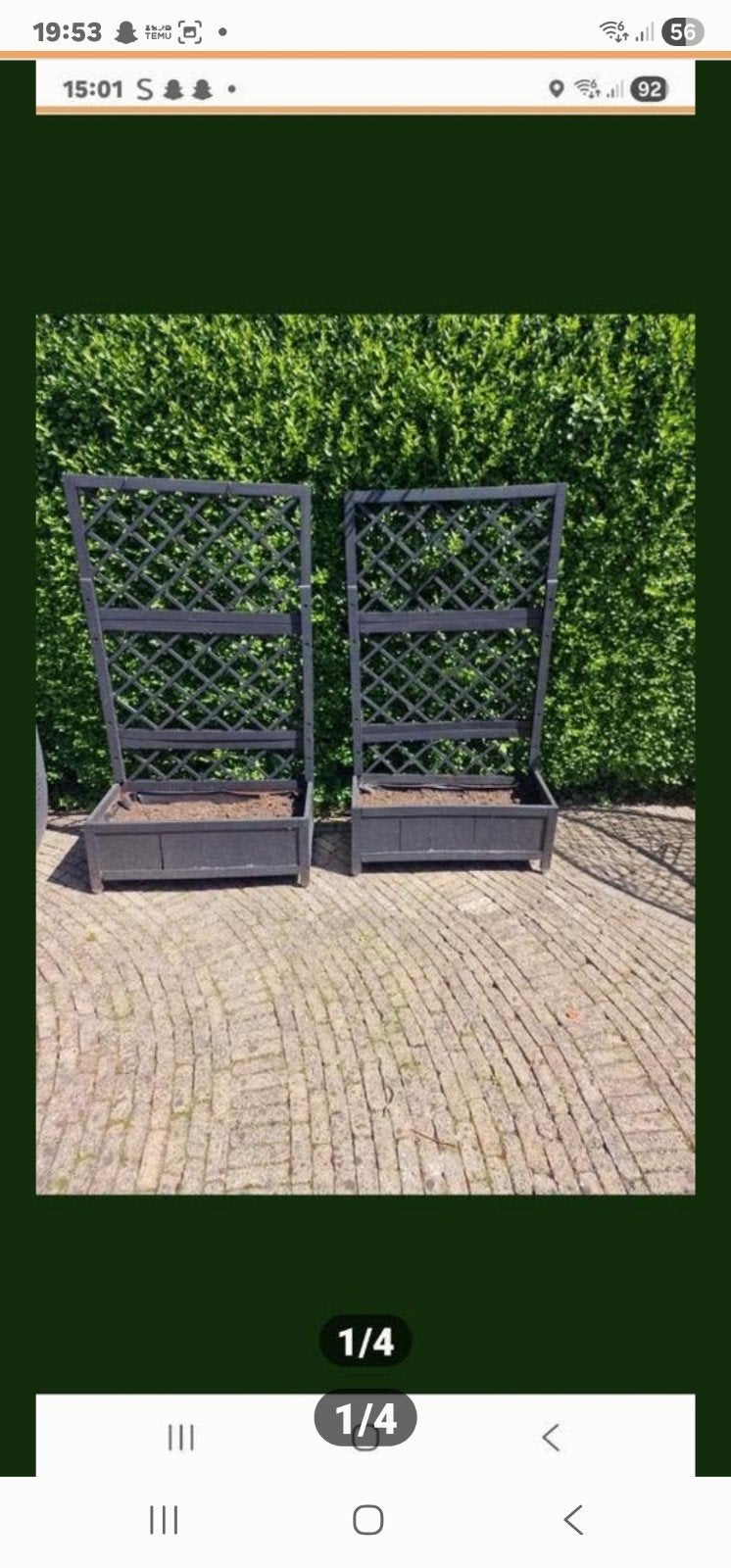 2 houten bloembakken voor klimop, Ophalen, Gebruikt, Rechthoekig, Hout