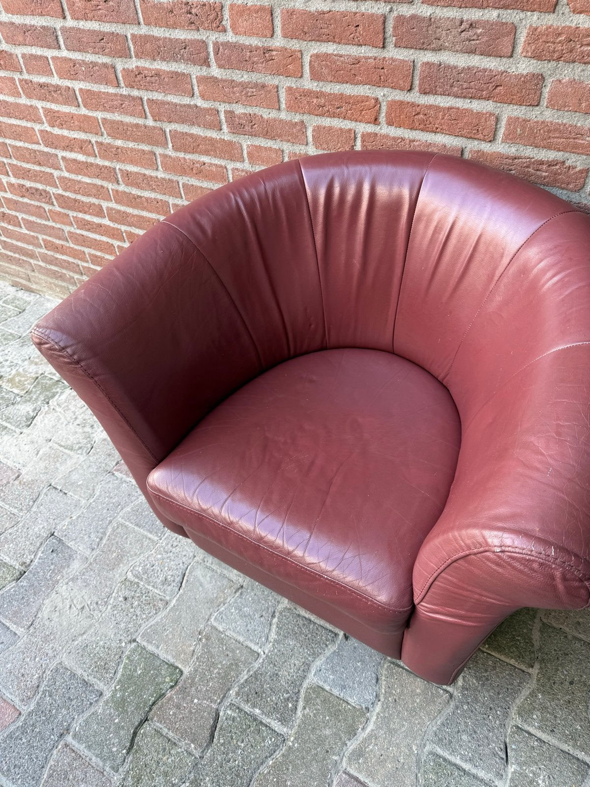 Comfortabele bordeauxrode leren fauteuil, Huis en Inrichting, Ophalen, Gebruikt, Overige kleuren, Leer