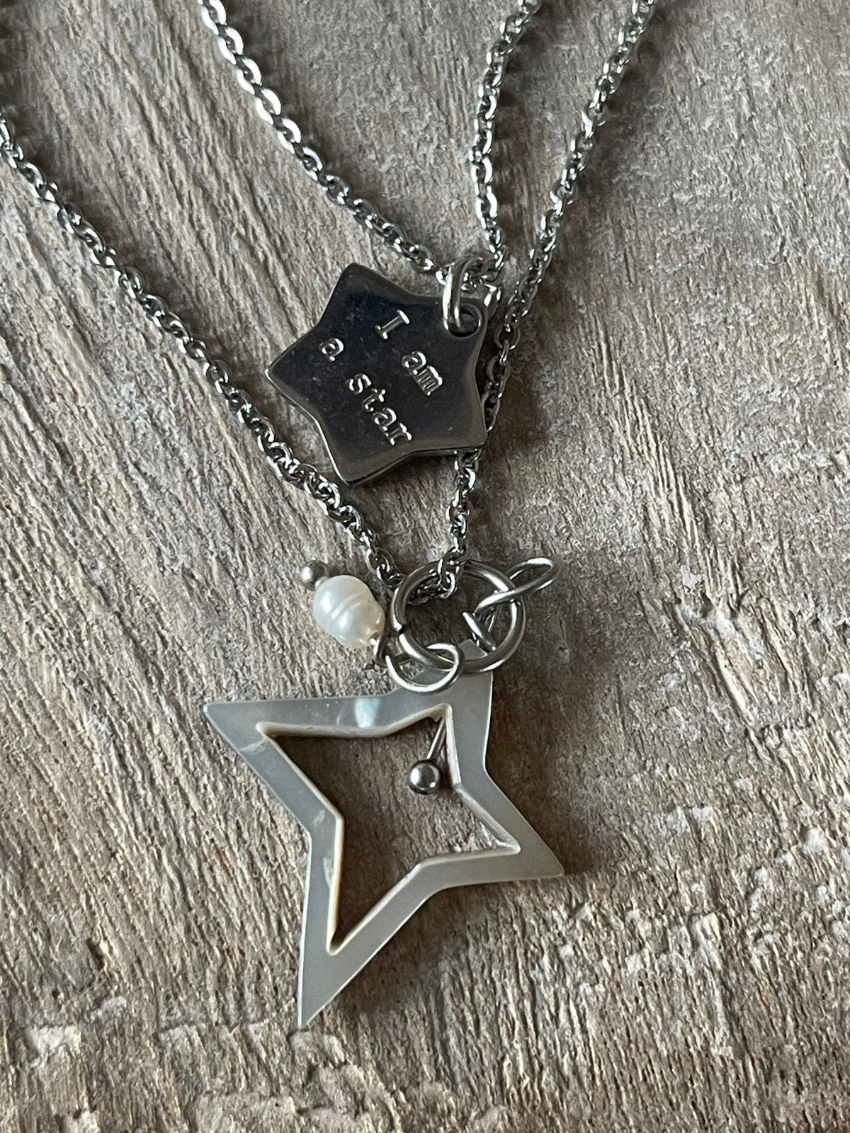 Mooie Exoal ketting met de tekst "I am a star" +sterhanger, Sieraden, Tassen en Uiterlijk, Nieuw, Ophalen of Verzenden, Zilver