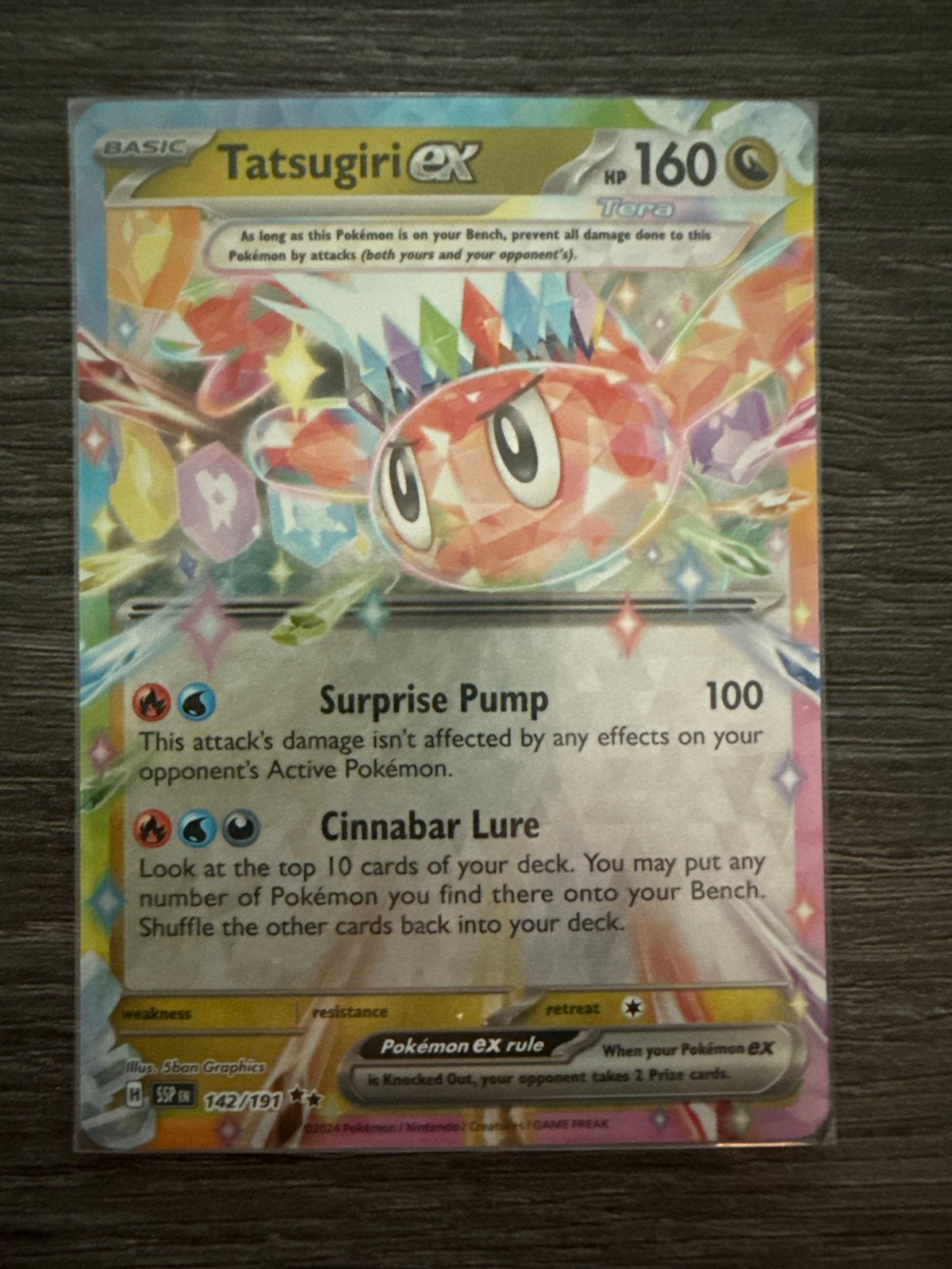Tatsugiri ex Tera Pokémon Kaart 142/191 SSP, Ophalen of Verzenden, Zo goed als nieuw, Losse kaart, Foil