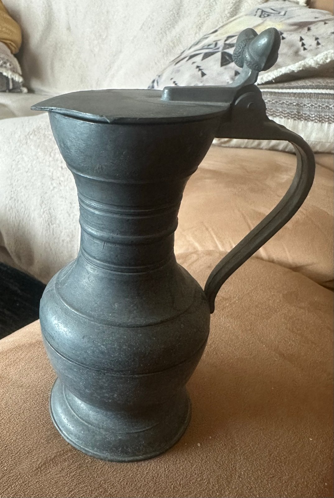 Antieke tinnen kan met wapenschild, Antiek en Kunst, Antiek | Tin, Ophalen of Verzenden