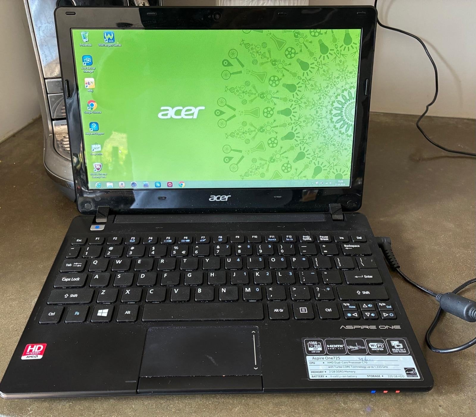 Acer Aspire One 725-C7Xkk Laptop - Compacte Netbook, Computers en Software, Windows Laptops, Gebruikt, HDD, Qwerty, Ophalen of Verzenden
