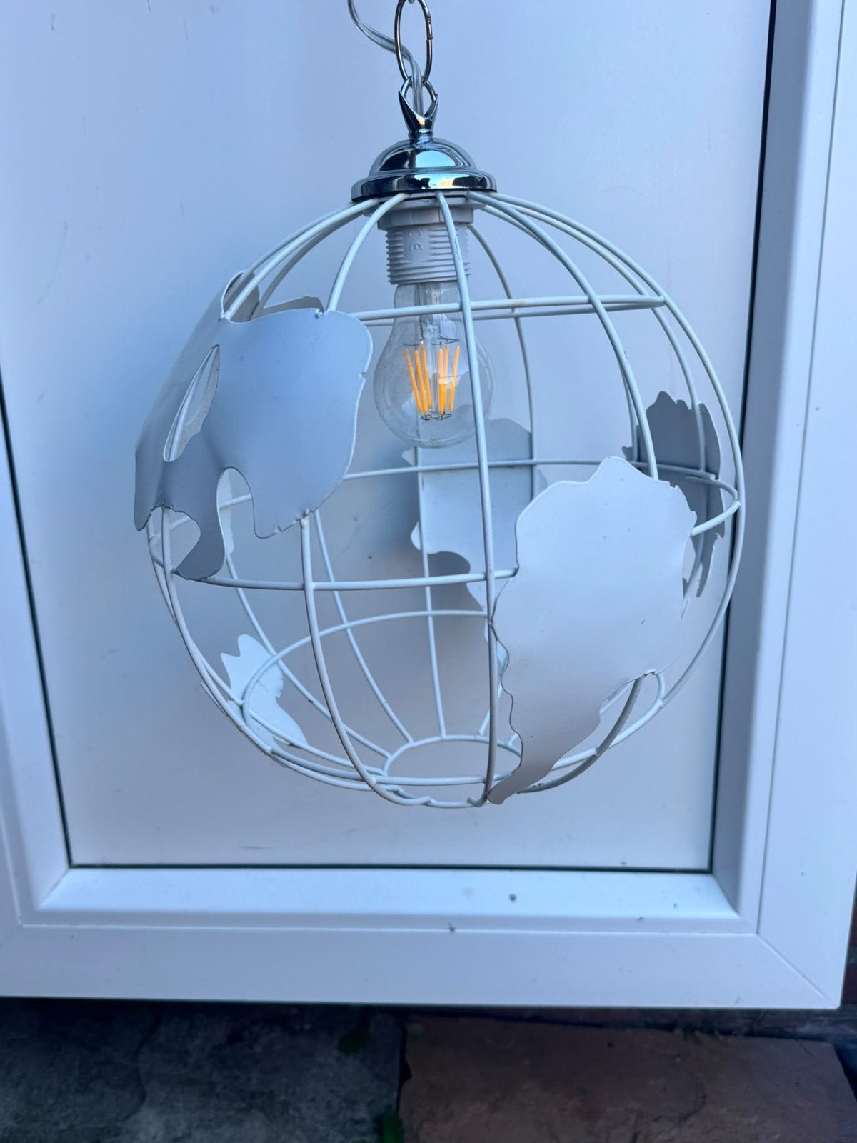 Hanglamp wereldbol wit metaal, Minder dan 50 cm, Gebruikt, Ophalen of Verzenden, Minder dan 25 cm