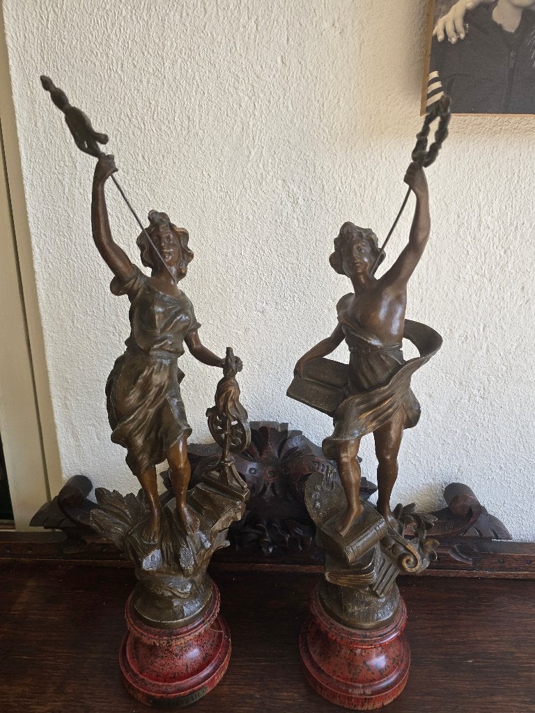 2 Le Travail antieke beelden, Ophalen of Verzenden, Brons, 20 - 50 cm, Beeld
