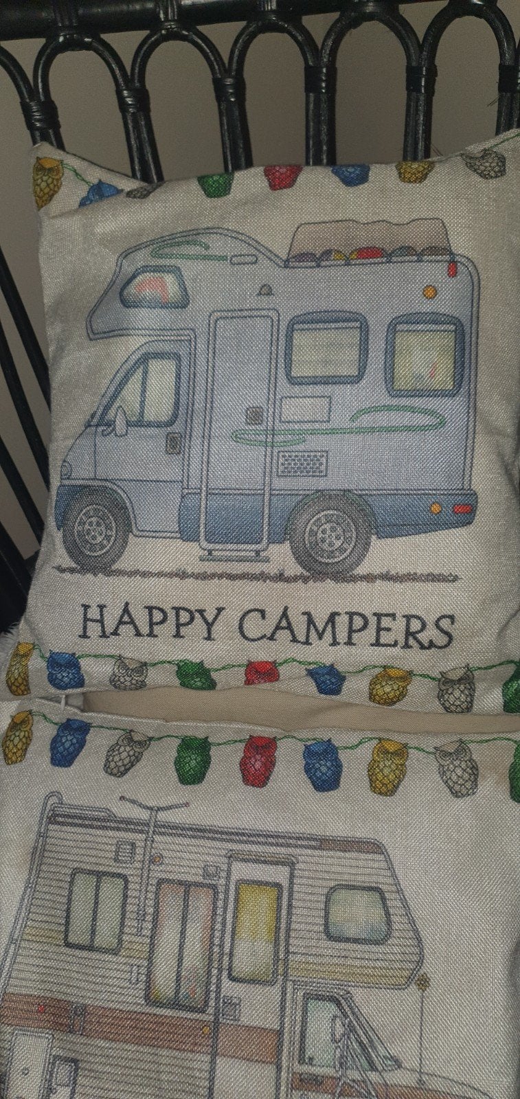 2 leuke camper kussenhoezen - Happy Campers, Ophalen of Verzenden, Gebruikt