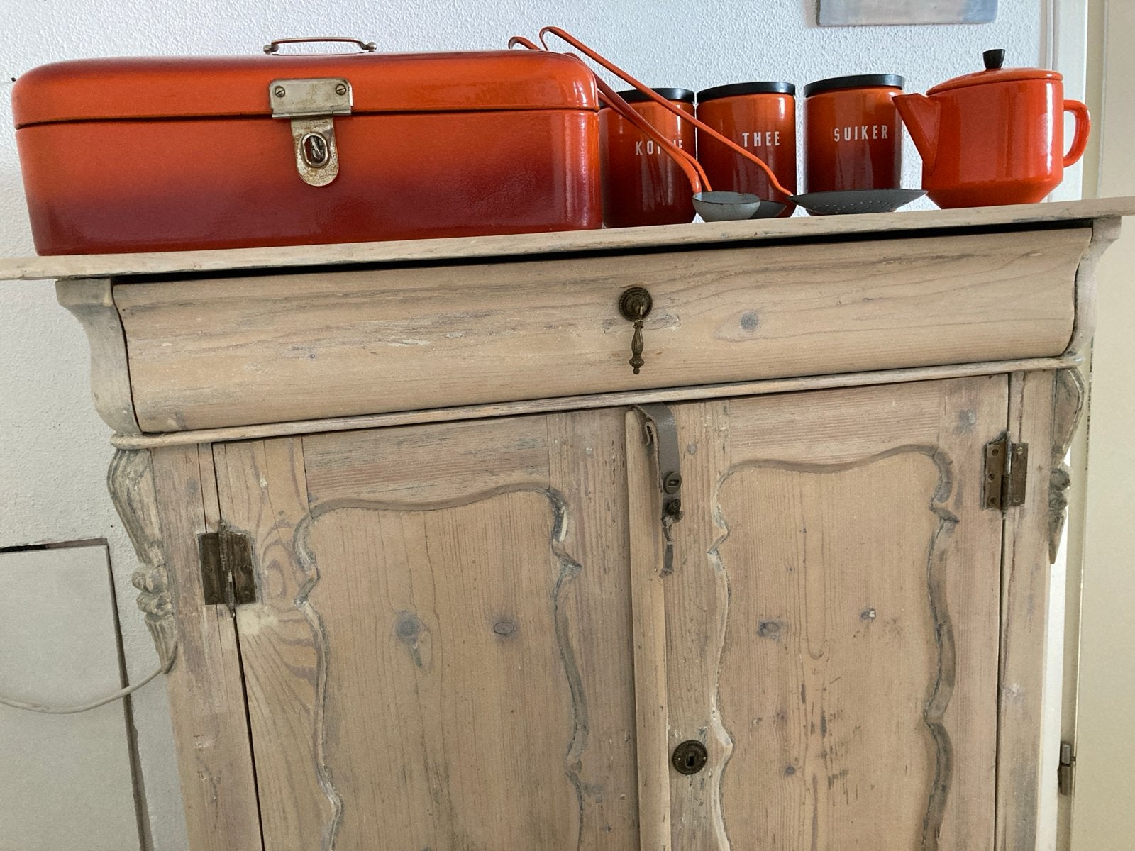 Vintage geëmailleerde keukenaccessoires - Oranje, Ophalen