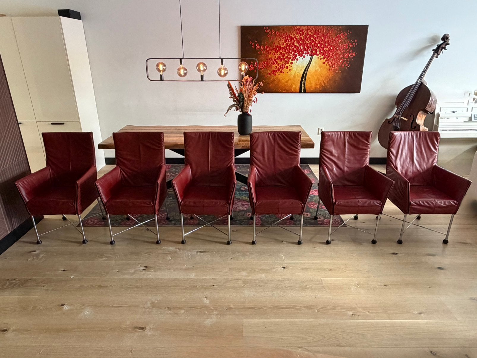 6 Montis Chaplin stoelen bordeauxrood, Leer, Ophalen of Verzenden, Montis Chaplin, Vijf, Zes of meer stoelen