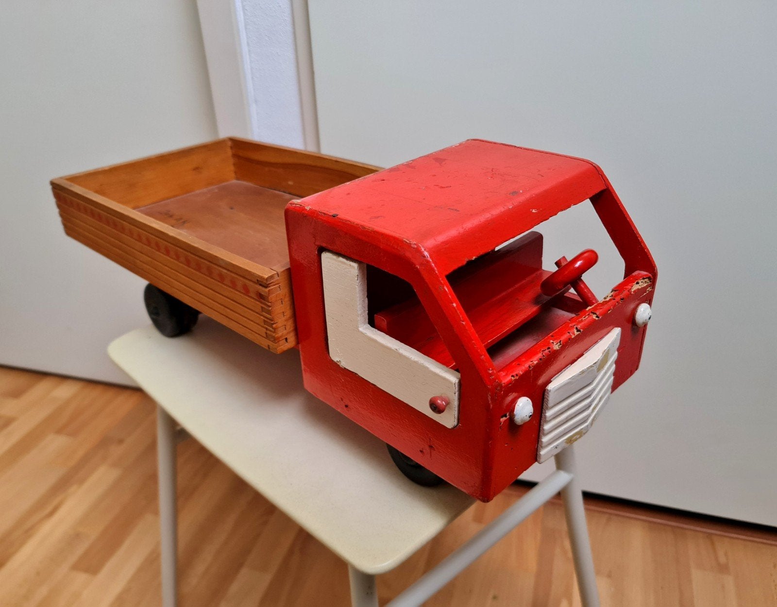 Houten laadwagen truck jaren 30 rood wit bruin zeldzaam, Antiek en Kunst, Ophalen