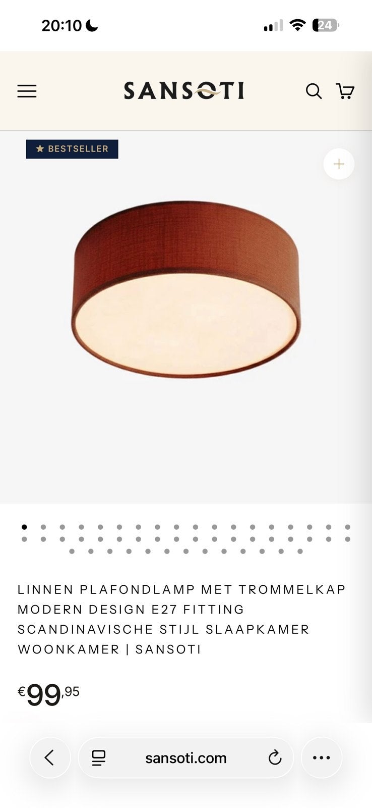 plafondlamp met bruine/bordeaux stoffen kap, Ophalen, Gebruikt, Textiel, E27 (groot)