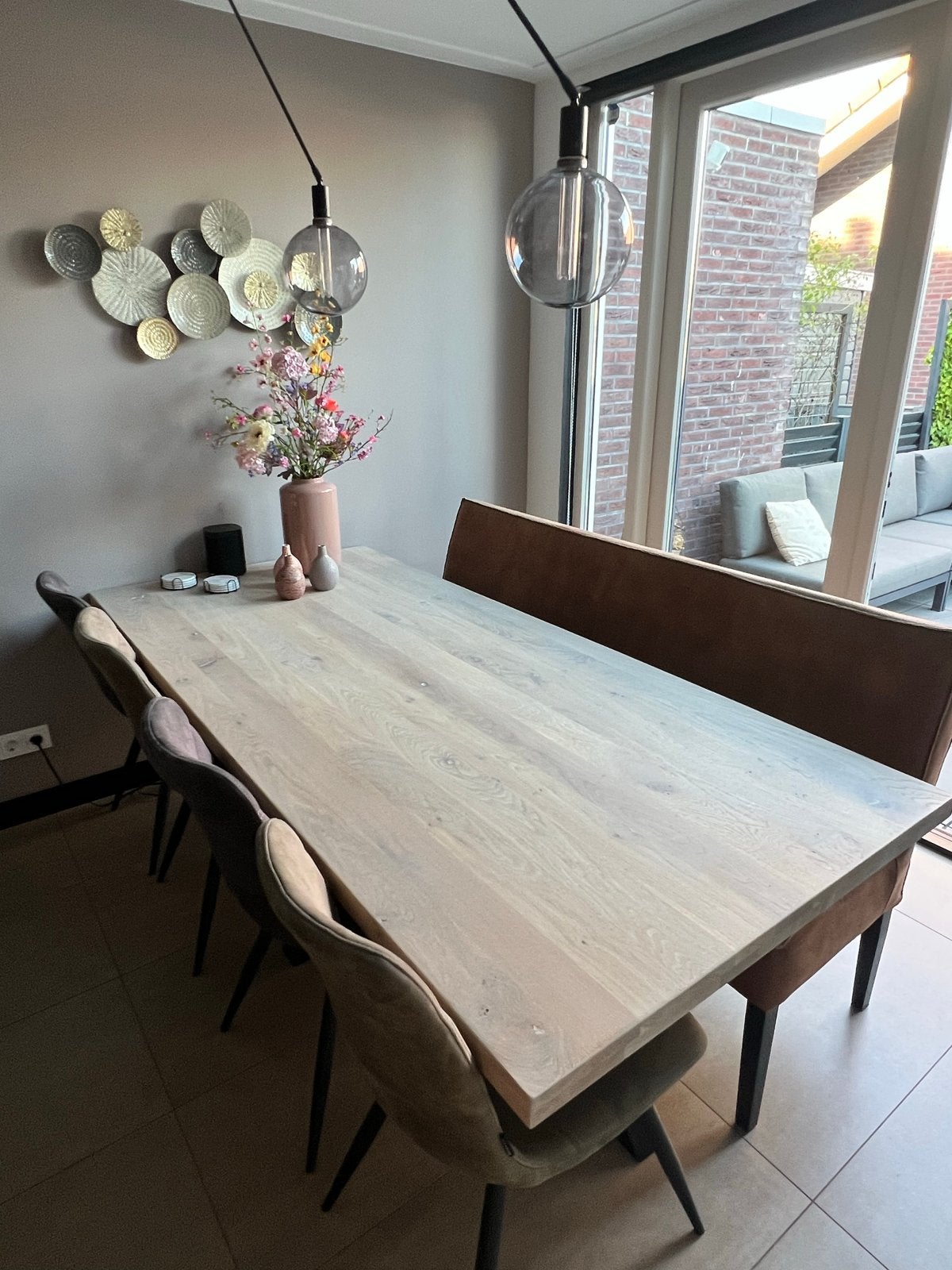 Eetkamerbank met 4 stoelen, Huis en Inrichting, Stoelen, Ophalen, Gebruikt, Overige kleuren, Vier