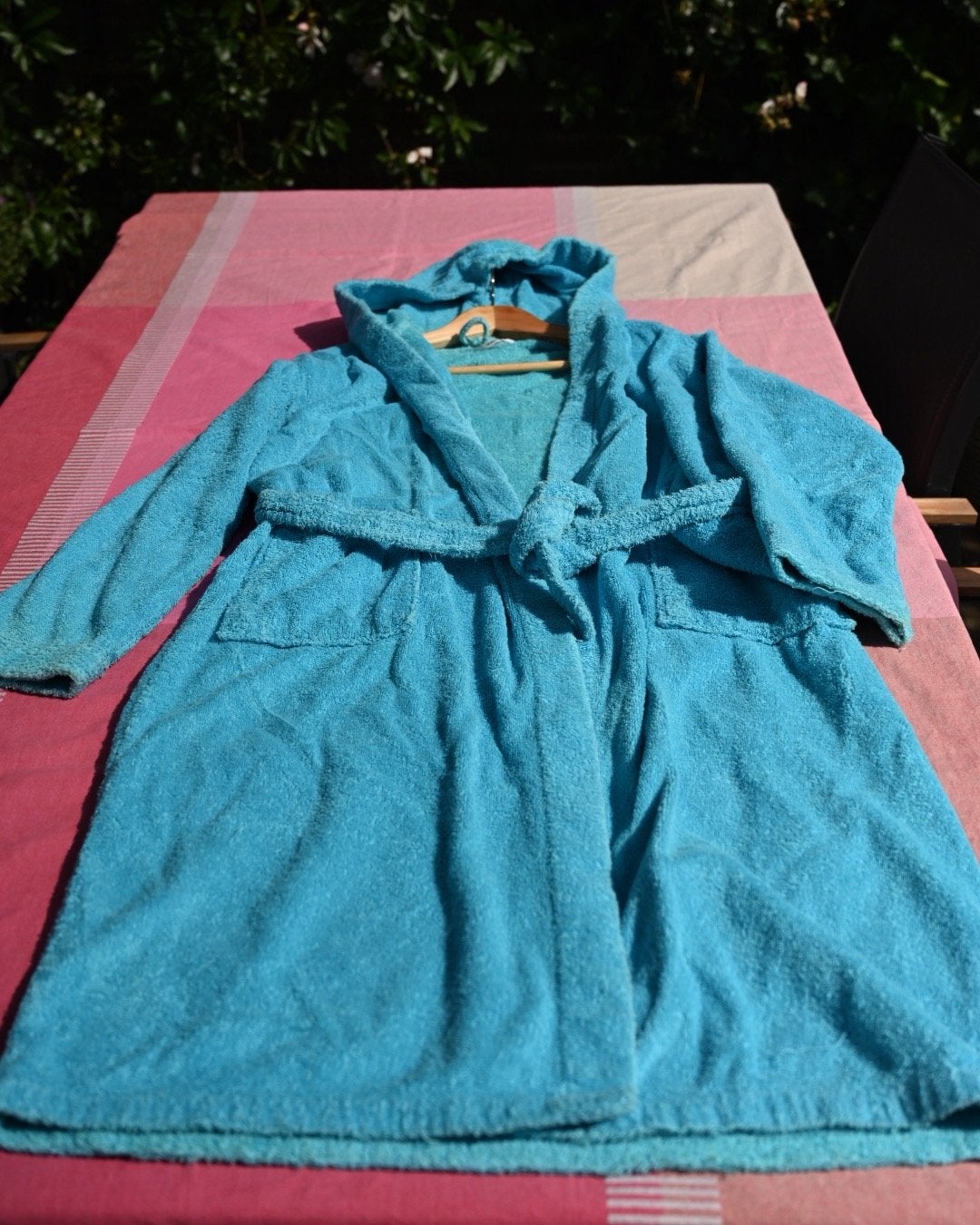 Turquoise badjas met capuchon, maat S/M, Kleding | Dames, Overige Dameskleding, Gedragen, Ophalen of Verzenden