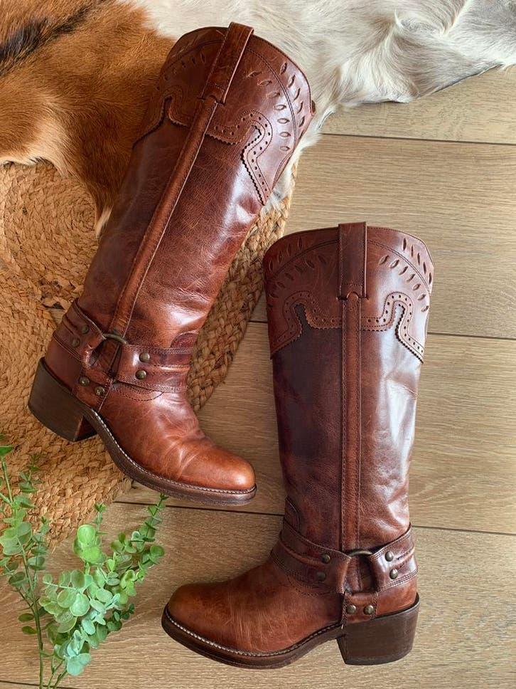 Buffalo hoge bikerboots 38 western boots bohemian laarzen, Kleding | Dames, Schoenen, Zo goed als nieuw, Hoge laarzen, Bruin, Ophalen of Verzenden