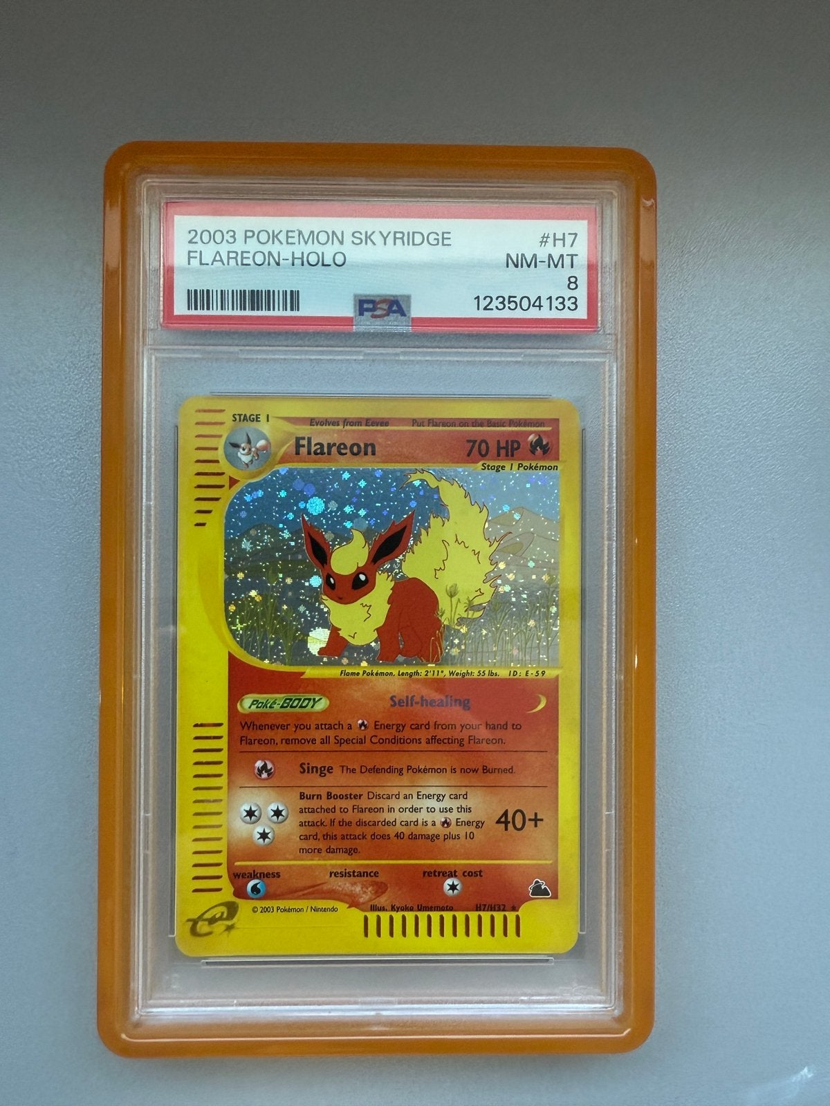 2003 Pokemon Skyridge Flareon-Holo PSA 8 NM-MT, Hobby en Vrije tijd, Ophalen, Zo goed als nieuw, Losse kaart, Foil