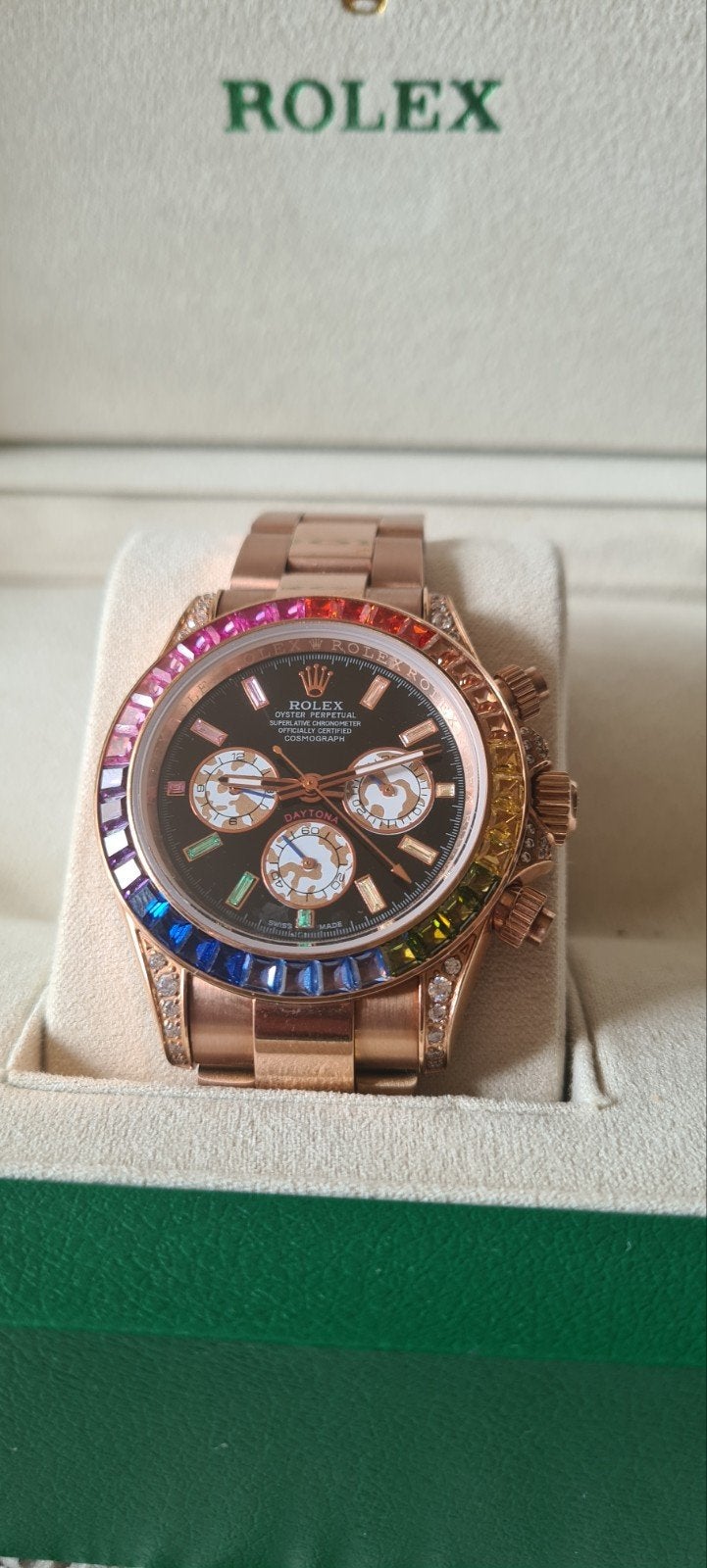 Nieuwe Rolex Daytona Rainbow met doos en certificaat, Staal, Polshorloge, Nieuw, Ophalen of Verzenden