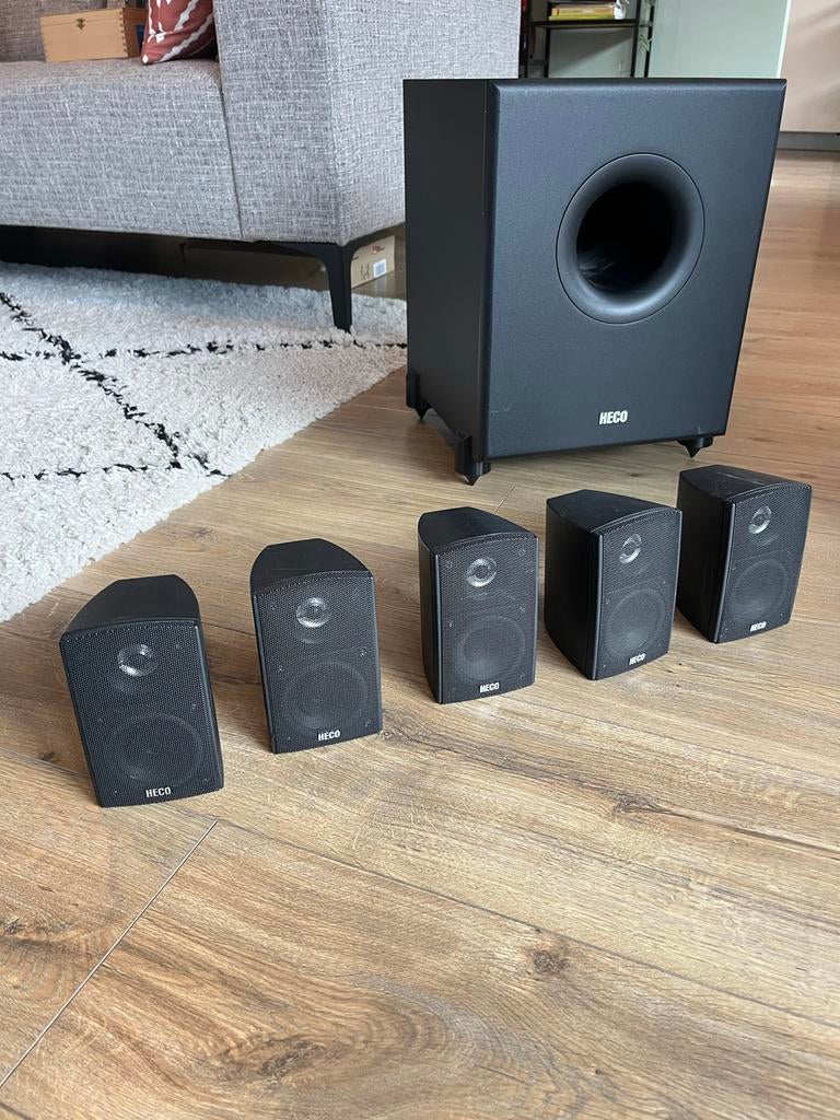 HECO Taurus 5.1 Surround speakers set + Subwoofer, Gebruikt, 70 watt of meer, 5.1-systeem, Overige spelers