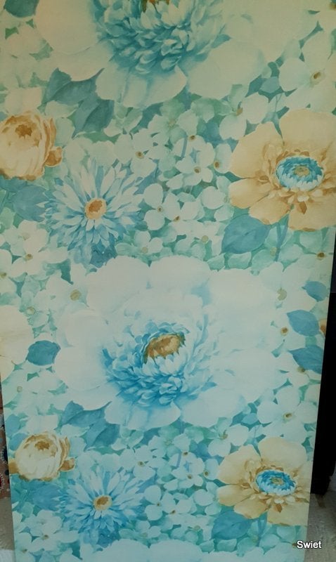 12901 Aquarel bloemen behang in blauw en okergeel swiet, Ophalen of Verzenden, Wit