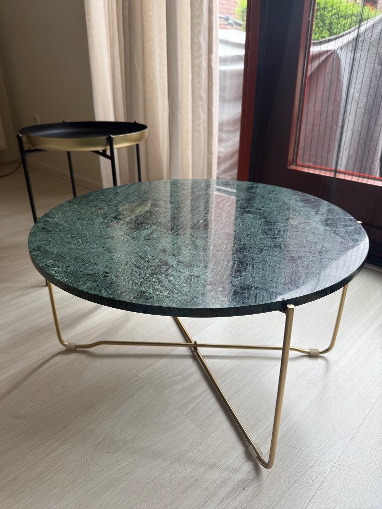 Salontafel bijzettafel groen goud marmer rond, Ophalen, Overige materialen, Gebruikt, 50 tot 100 cm
