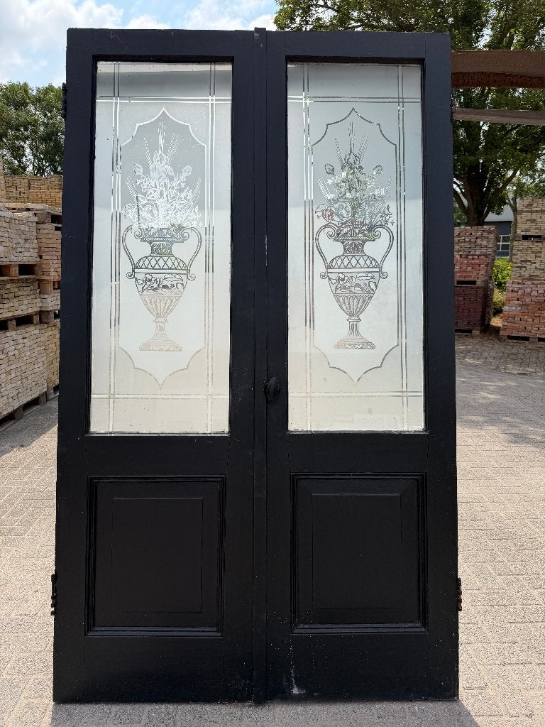 Set openslaande deuren met geëts glas 221x133cm., Ophalen