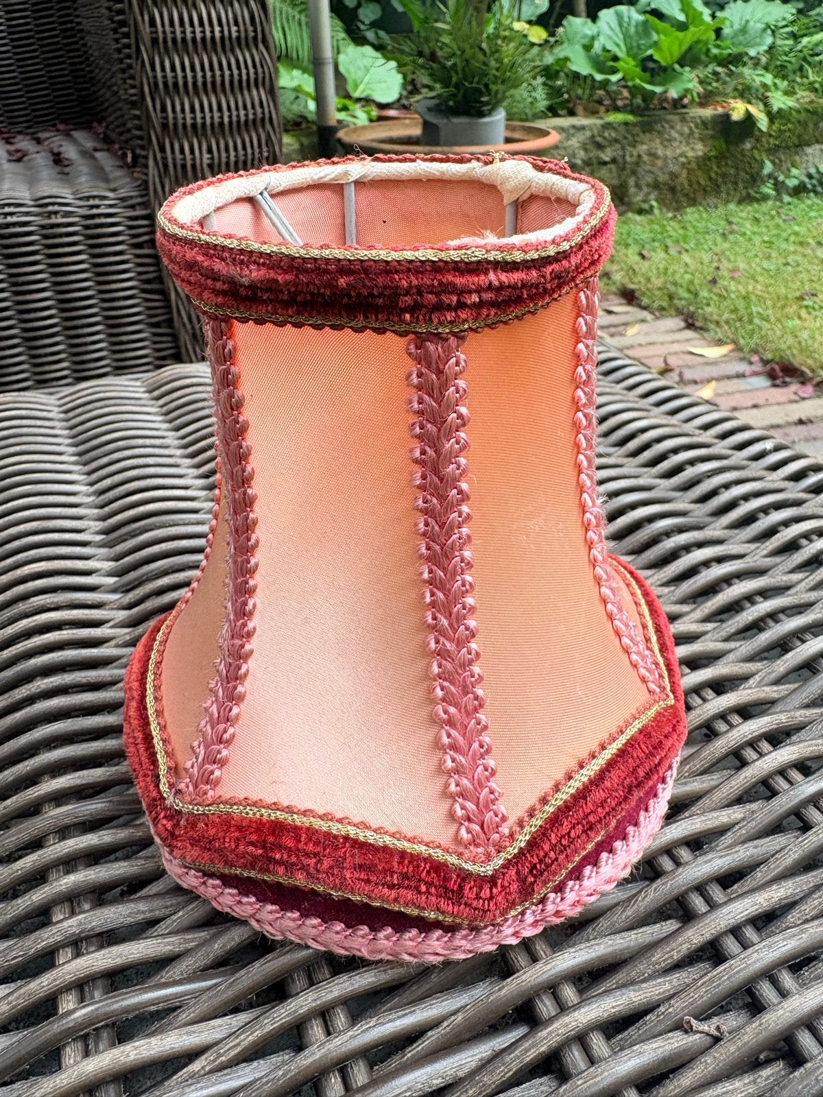 Vintage Satijnroze Lampenkapje met Velvet Randen, Ophalen of Verzenden