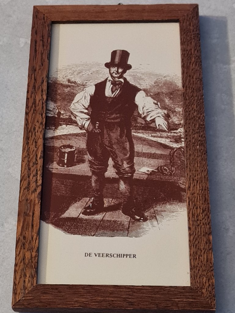 Oude ingelijste tegel - de Veerschipper, Ophalen of Verzenden