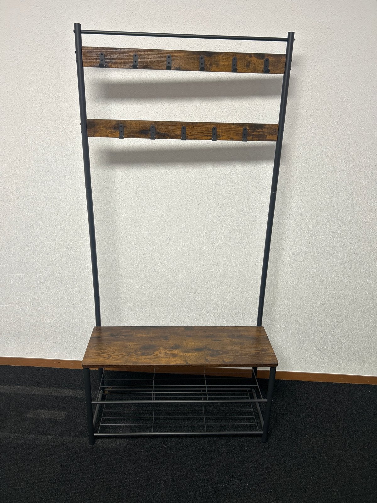 Kapstok met schoenenrek en zitbankje - Industrieel design, Ophalen, Zo goed als nieuw, Metaal, Staande kapstok