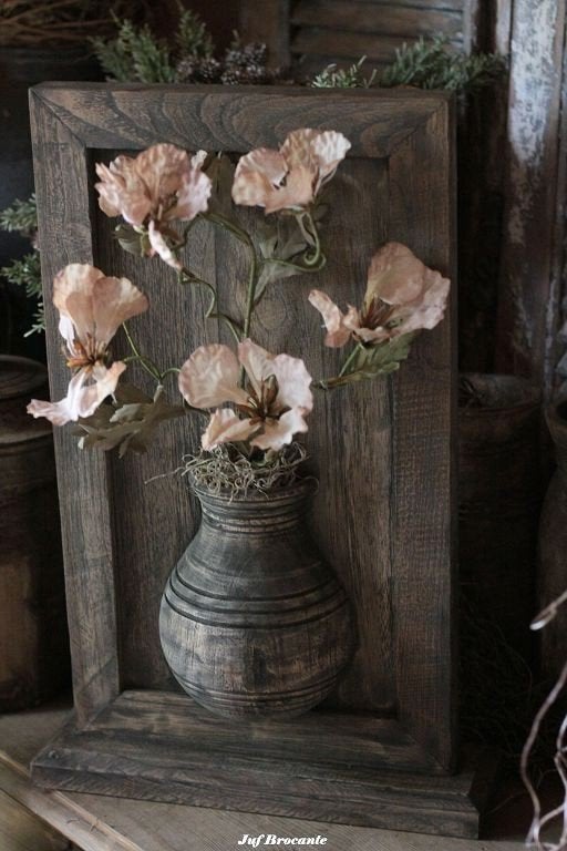 Lijst met dubbele kruik staand compleet met zijdebloemen, Www.jufbrocante.nl, Www.jufbrocante.nl, Nieuw, Ophalen of Verzenden