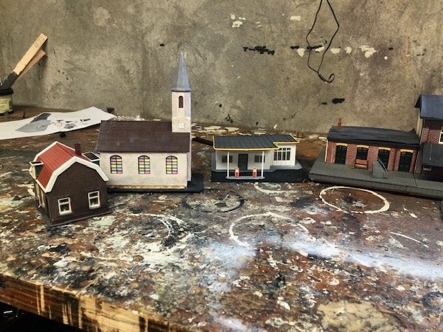 Dorpje modelbouw: Kerk, huizen en station, Overige merken, Gebruikt, 1:50 of kleiner, Overige typen