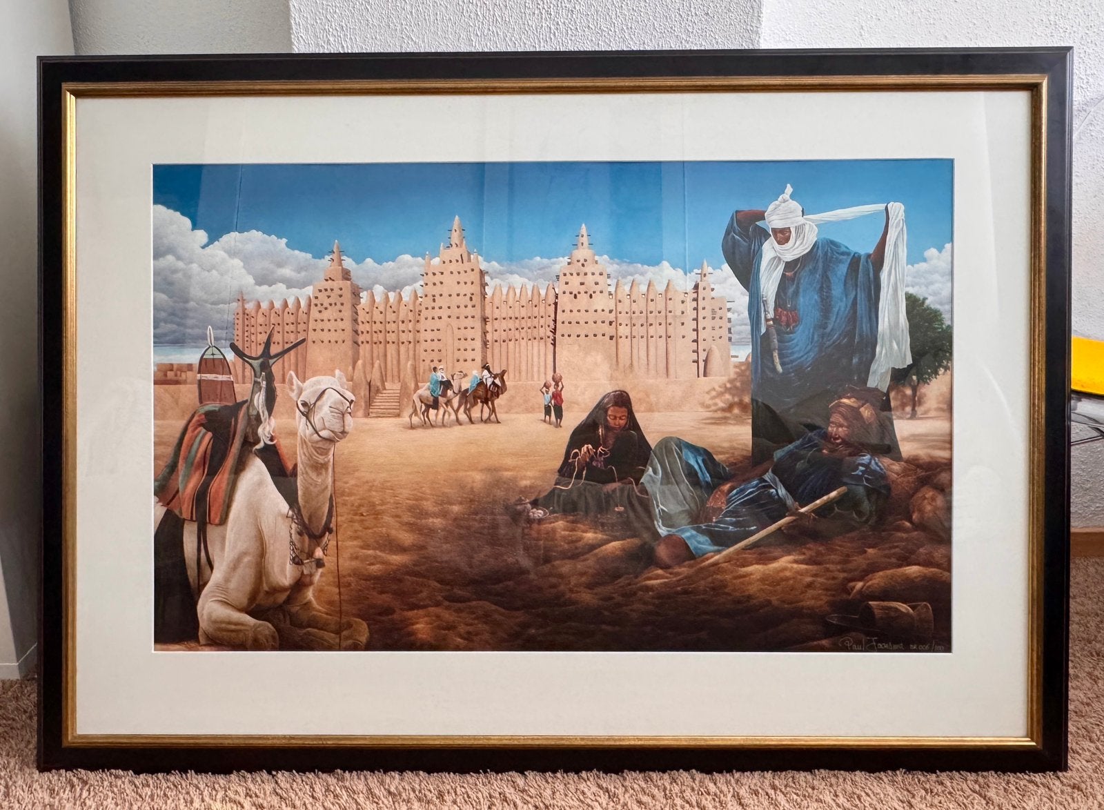 Giclée kunstdruk, schilderij Djenne, Antiek en Kunst, Kunst | Litho's en Zeefdrukken, Giclee, Gelimiteerde oplage, Genummerd, Gesigneerd
