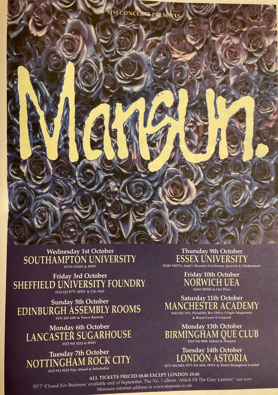 MANSUN tour A3 advertentie, Ophalen of Verzenden, Zo goed als nieuw, A1 t/m A3