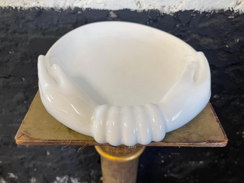 Vintage 80’s schaal rond wit aardewerk handen, Ophalen of Verzenden, Rond, Steen of Aardewerk