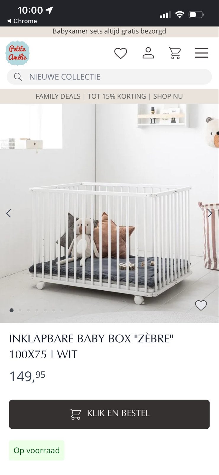 Inklapbare en rolbare baby box Petit Amelie, Kinderen en Baby's, Boxen, Ophalen, Gebruikt, Rechthoekig, Wieltjes