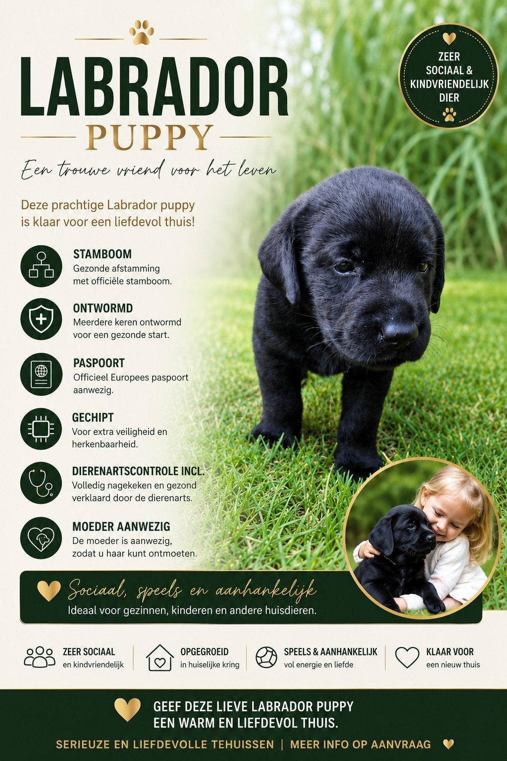 Labrador Puppy zwart met stamboom, Dieren en Toebehoren, 8 tot 15 weken, Eén hond, Nederland, Particulier