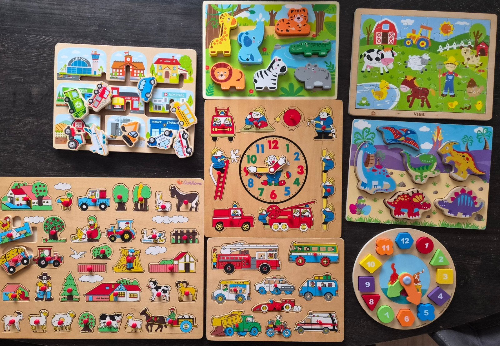 Houten Puzzels voor Kinderen - Dieren, Voertuigen, Boerderij, 2 tot 4 jaar, Zo goed als nieuw, Van hout, Meer dan 50 stukjes