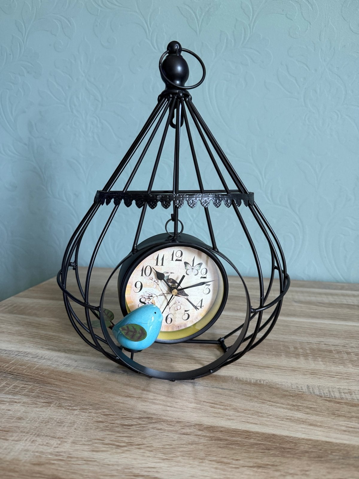 Decoratieve tafelklok in vogelkooi-stijl met vogeltje, Vintage, Analoog, Nieuw, Ophalen of Verzenden