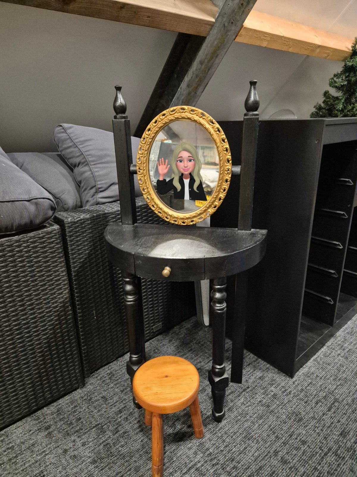 Retro kaptafel met spiegel en krukje, Huis en Inrichting, Ophalen, Gebruikt, 100 tot 150 cm, 50 tot 100 cm
