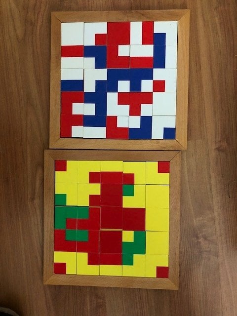 Houten puzzel met gekleurde blokken - 2 stuks, Ophalen, Gebruikt, Puzzelen