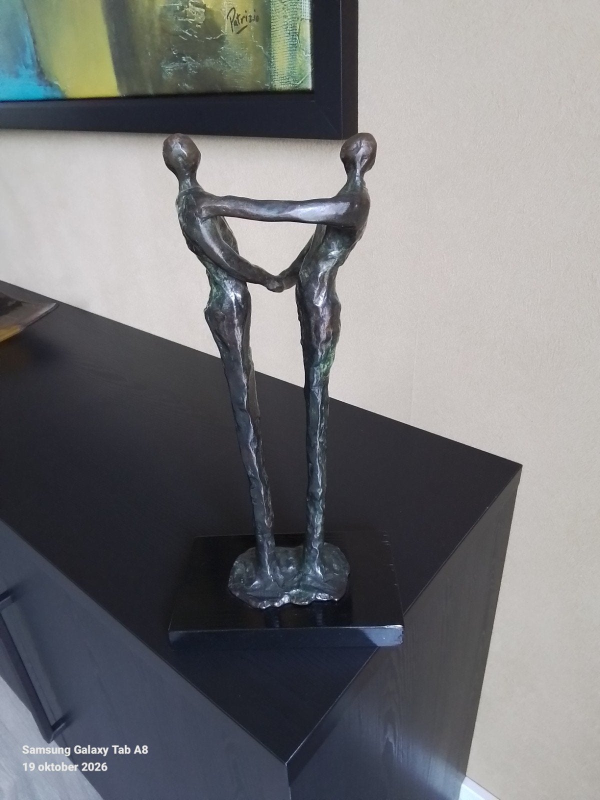 Bronzen sculptuur "De Handdruk" van Corry Ammerlaan, Groep mensen, Ophalen of Verzenden, Brons, Beeld