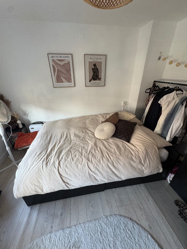Bed Malm Ikea, twijfelaar met lades, Ophalen, Gebruikt, Zwart, 140 cm