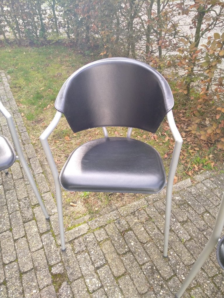 4 eetkamerstoelen, Overige materialen, Gebruikt, Zwart, Ophalen of Verzenden