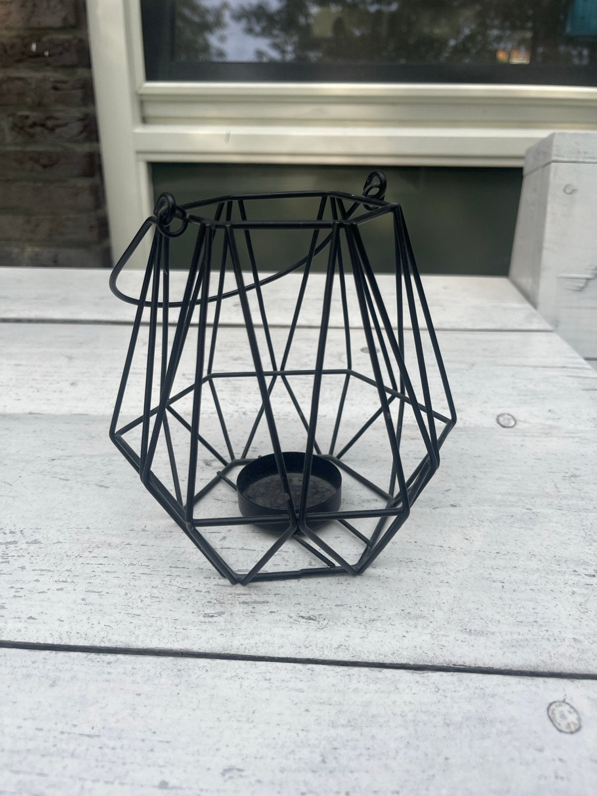 Zwart metalen geometrische theelichthouder, Ophalen, Gebruikt, Zwart, Waxinelichthouder