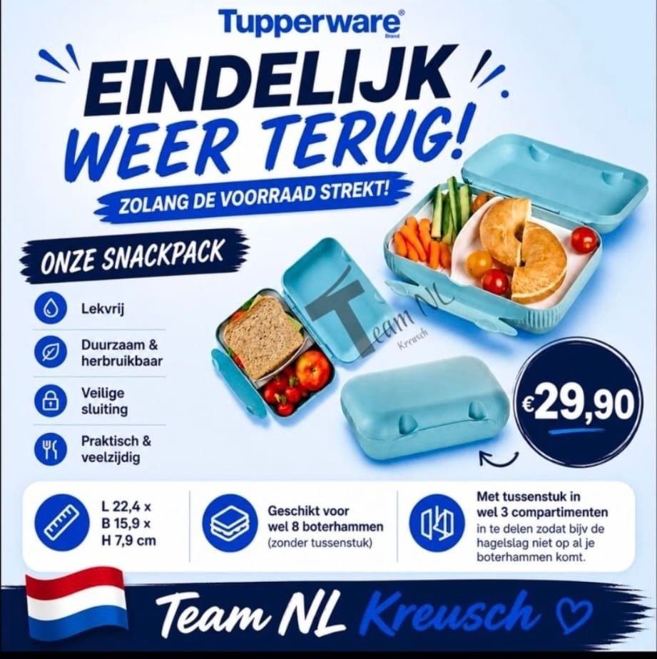 Tupperware Snackpack - Nieuw en Lekvrij, Bewaardoos, Blauw, Nieuw, Ophalen of Verzenden