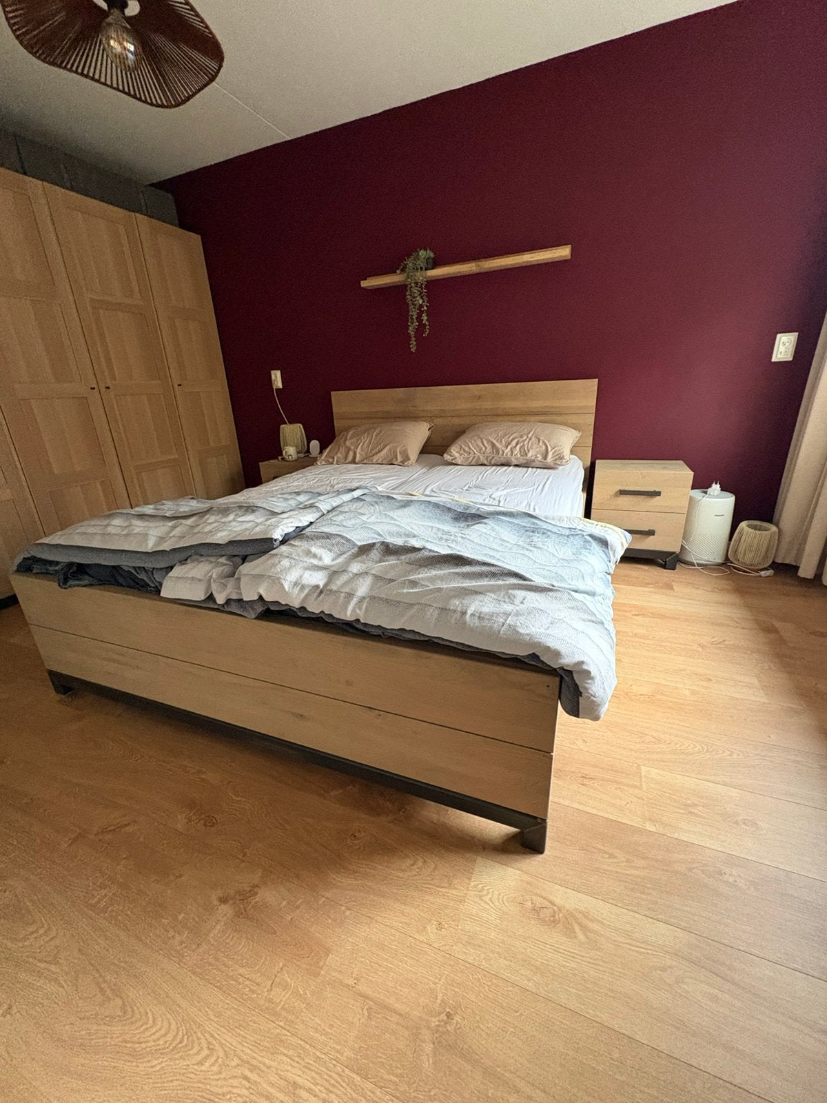 Slaapkamer / tweepersoons bed 160 x 200 / nachtkastjes, Huis en Inrichting, Verstelbaar, Tweepersoons, Ophalen of Verzenden, Zo goed als nieuw