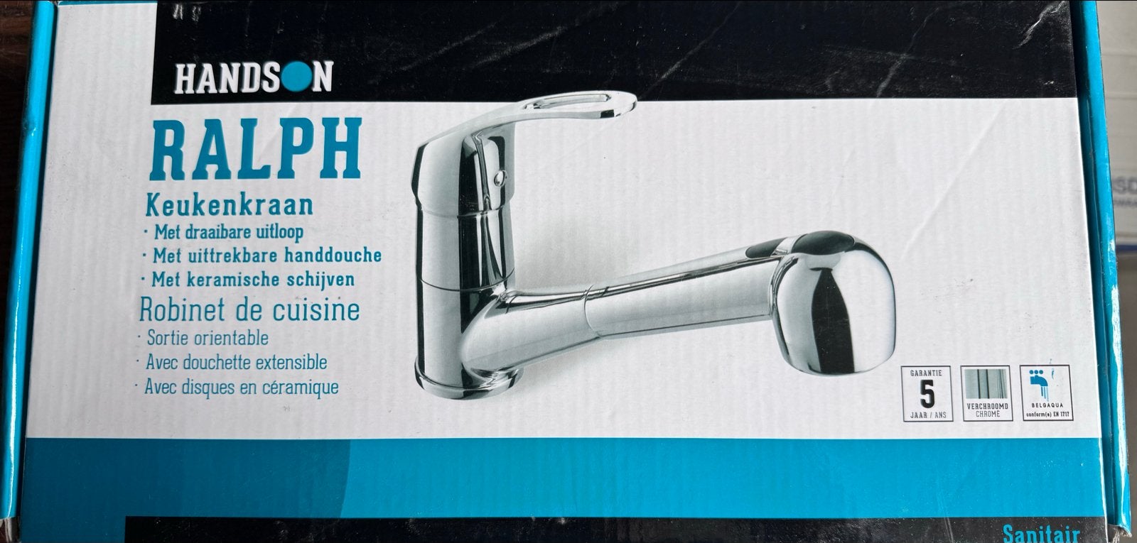 Handson Ralph keukenkraan met uittrekbare handdouche, Ophalen, Nieuw, Chroom, Kraan