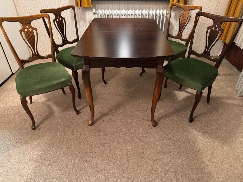 Mooie houten art deco eetkamerstoelen, Ophalen, Gebruikt, Bruin, Vier