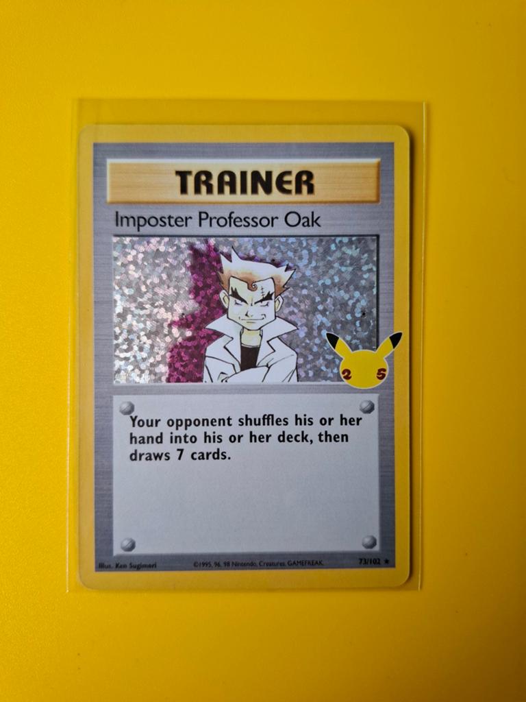 Imposter professor oak, Pokemon, 25th, 73/102, Verzenden, Zo goed als nieuw, Losse kaart, Foil