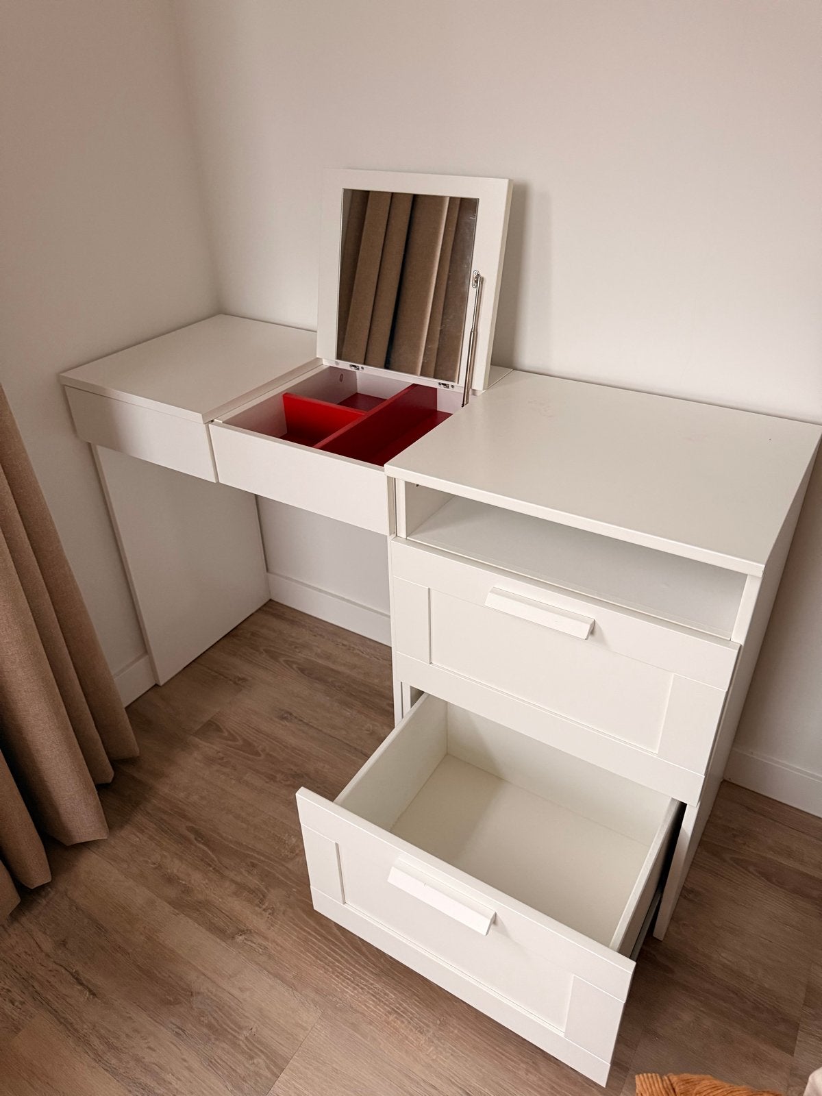 Make-up tafel met ladekast en krukje - Wit, Ophalen, Overige materialen, Gebruikt, 50 tot 100 cm
