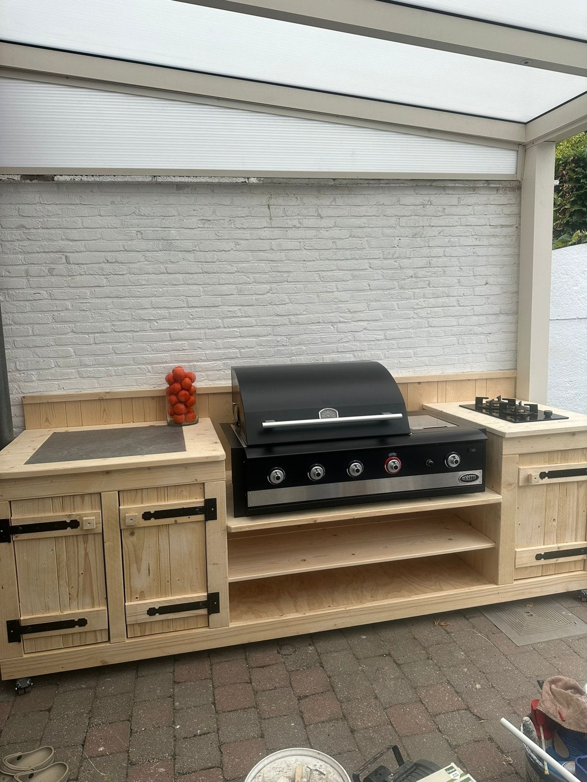 Robuuste Steigerhouten buitenkeuken, Tuin en Terras, Buitenkeukens, Ophalen, Zo goed als nieuw, Houtskool
